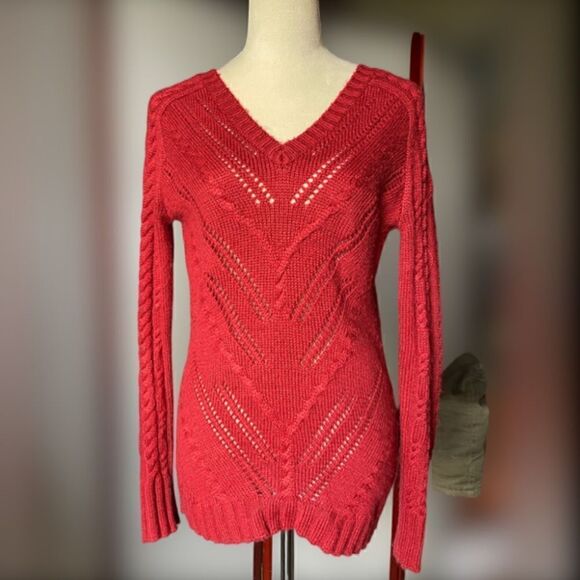 Buffalo by David Bitton Bright Red Knit V-Neck Pullover Sweater (Size: Medium) - Picture 1 of 12